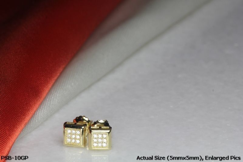YELLOW GOLD PLATED STERLING SILVER 925 9 CLEAR CZS EACH 5MM SQUARE STUD EARRINGS