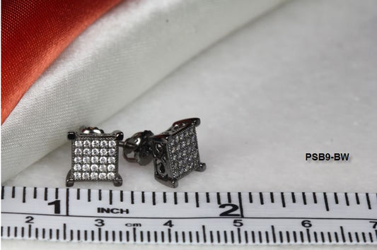 BLACK RHODIUM PLATED SCREW BACK STERLING 925 25 WHITE CZS EACH 7MM STUD EARRINGS