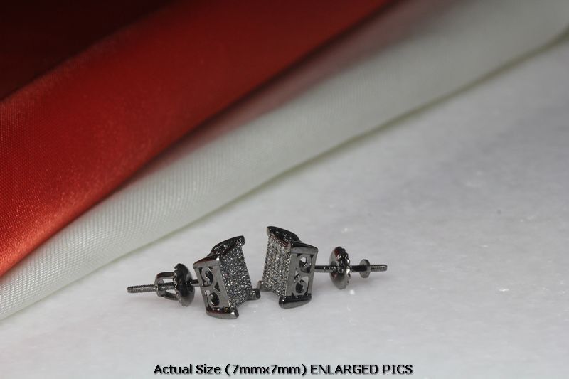 BLACK RHODIUM PLATED SCREW BACK STERLING 925 25 WHITE CZS EACH 7MM STUD EARRINGS