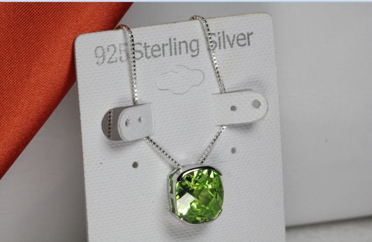BRILLIANT MULTI FACET CUT PERIDOT CZ PENDANT W CHAIN 925 STERLING SILVER~MXSAT