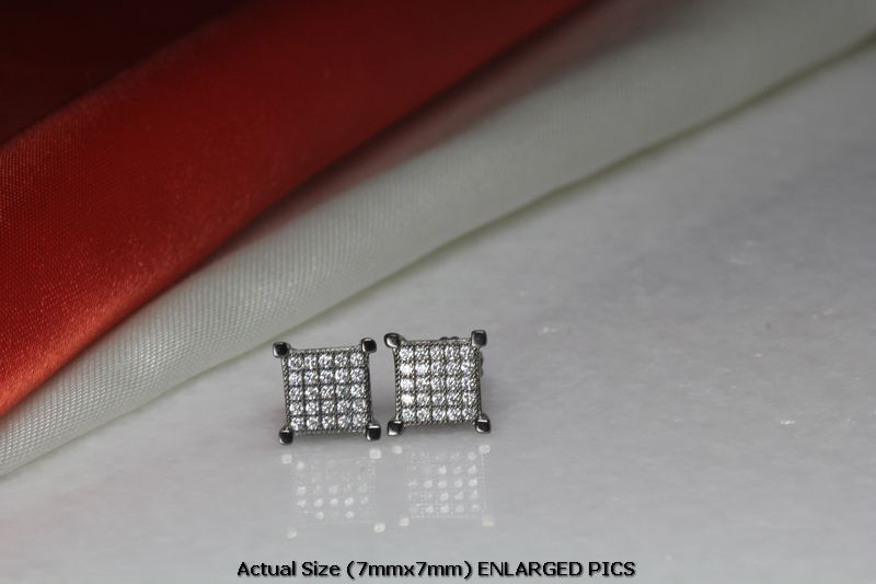 BLACK RHODIUM PLATED SCREW BACK STERLING 925 25 WHITE CZS EACH 7MM STUD EARRINGS