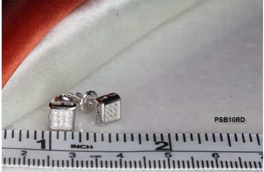 5MM SQR KITE RHODIUM PLATED STERLING SILVER 925 9 CLEAR CZS EACH STUD EARRINGS