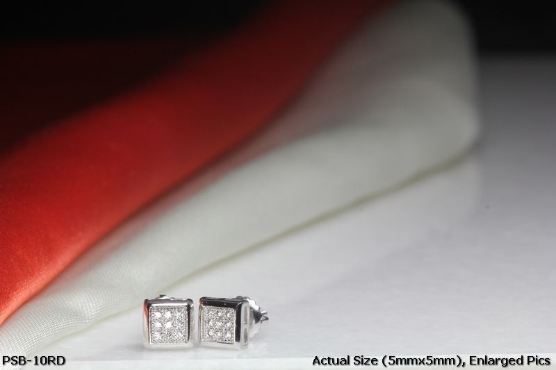 5MM SQR KITE RHODIUM PLATED STERLING SILVER 925 9 CLEAR CZS EACH STUD EARRINGS