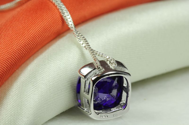 BRILLIANT FACET CUT AMETHYST CZ PENDANT W CHAIN 925 STERLING SILVER~MXTU