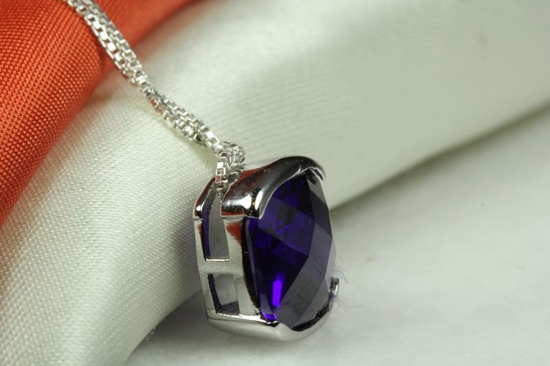 BRILLIANT FACET CUT AMETHYST CZ PENDANT W CHAIN 925 STERLING SILVER~MXTU