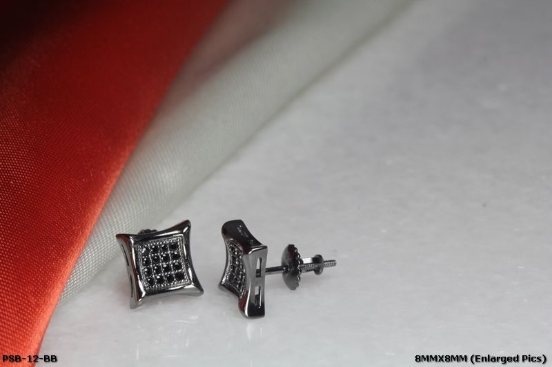 BLACK RHODIUM PLATED STERLING SILVER 925 16 BLACK CZS EACH 8MM SQR STUD EARRINGS