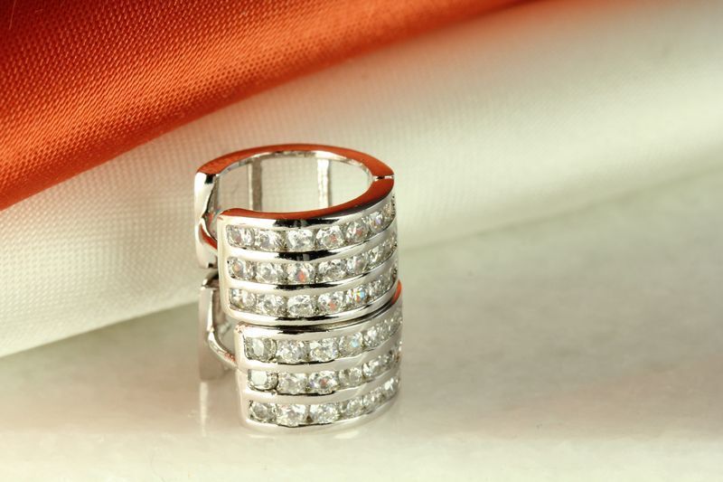 925 STERLING SILVER ROUND 3 ROW CZ  HUGGIE HUGGY HOOP CZ EARRINGS ~10MM~MH25CLR~