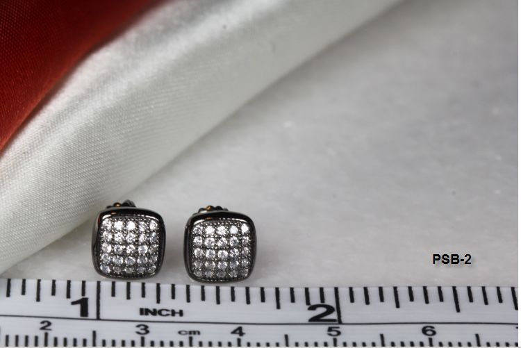BLACK RHODIUM PLATED STERLING SILVER 25 CLEAR CZ STONES 6MM PAVE STUD EARRINGS