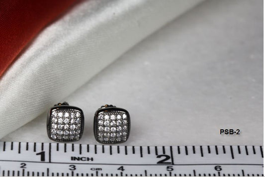 BLACK RHODIUM PLATED STERLING SILVER 25 CLEAR CZ STONES 6MM PAVE STUD EARRINGS