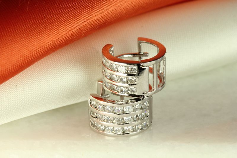 925 STERLING SILVER ROUND 3 ROW CZ  HUGGIE HUGGY HOOP CZ EARRINGS ~10MM~MH25CLR~