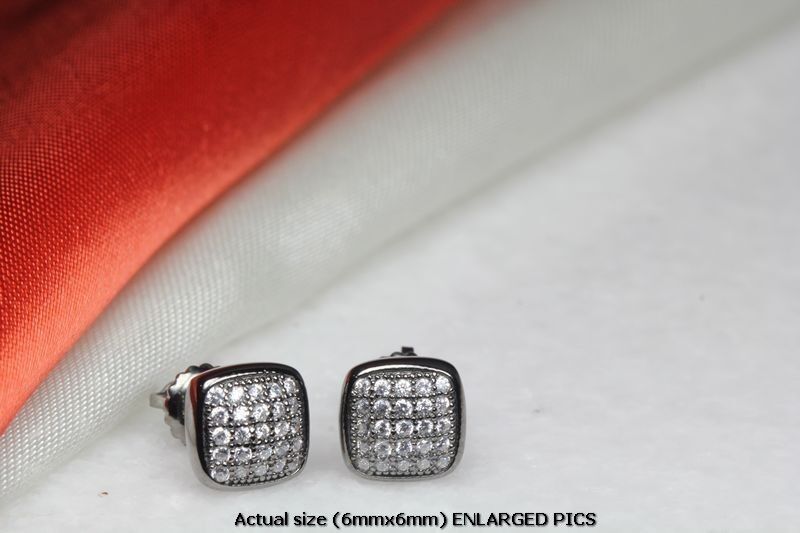 BLACK RHODIUM PLATED STERLING SILVER 25 CLEAR CZ STONES 6MM PAVE STUD EARRINGS