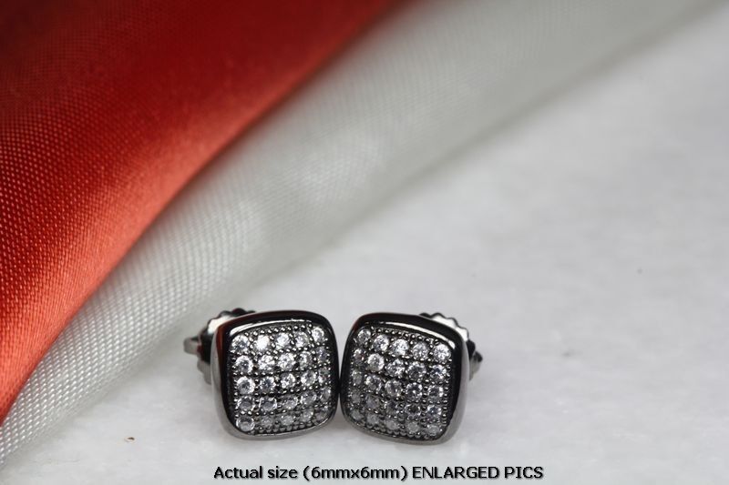 BLACK RHODIUM PLATED STERLING SILVER 25 CLEAR CZ STONES 6MM PAVE STUD EARRINGS