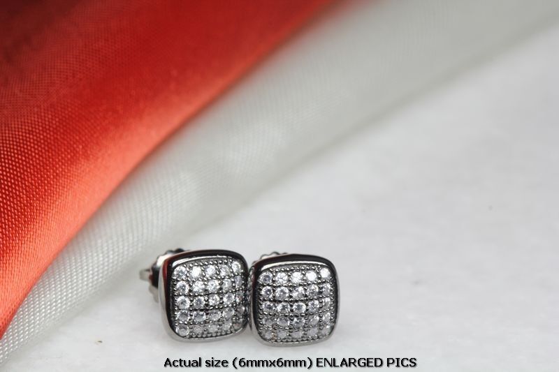 BLACK RHODIUM PLATED STERLING SILVER 25 CLEAR CZ STONES 6MM PAVE STUD EARRINGS