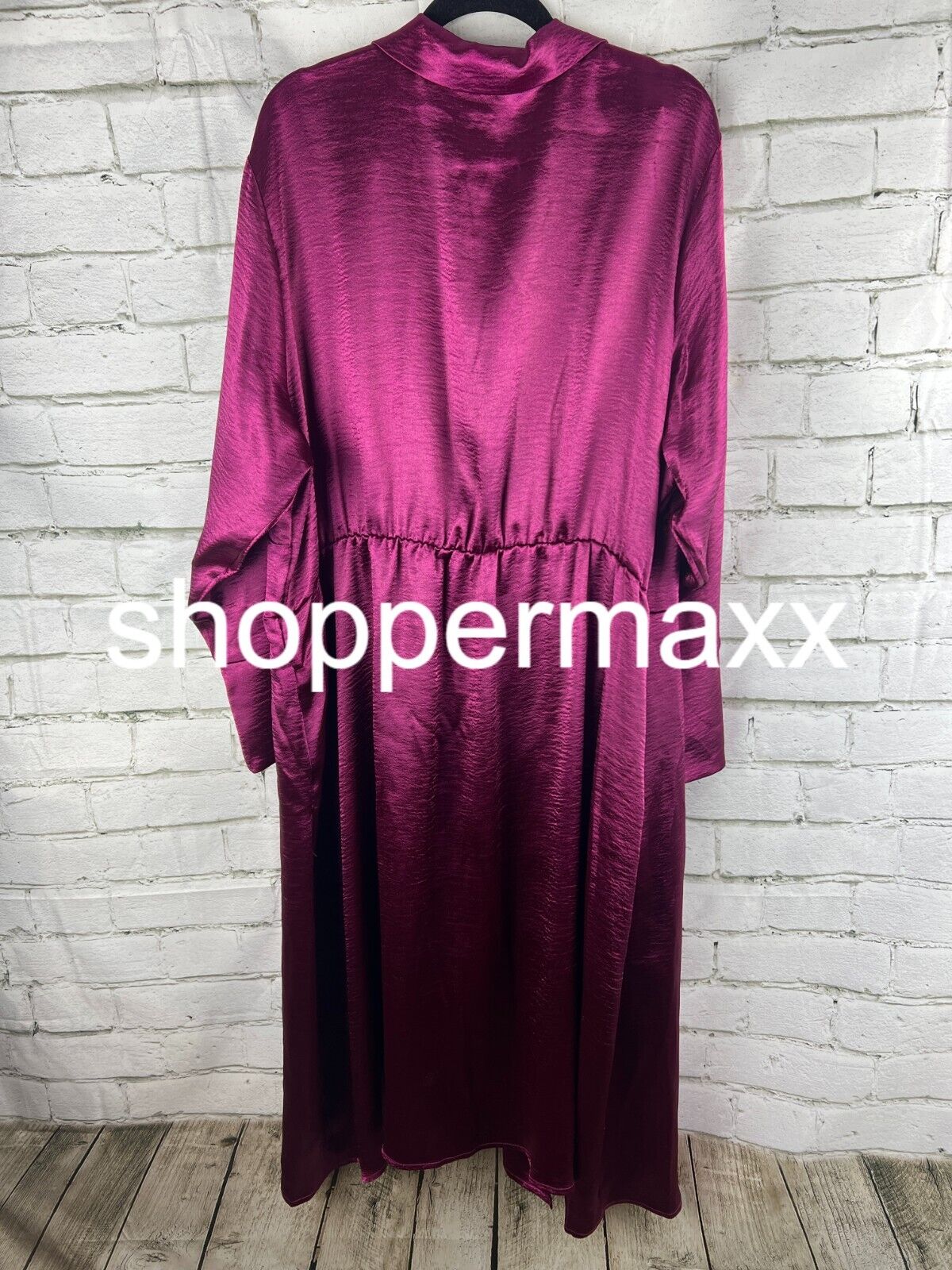 Women's Long Sleeve Satin Midi Wrap Dress - Ava & Viv, Purple, 2X