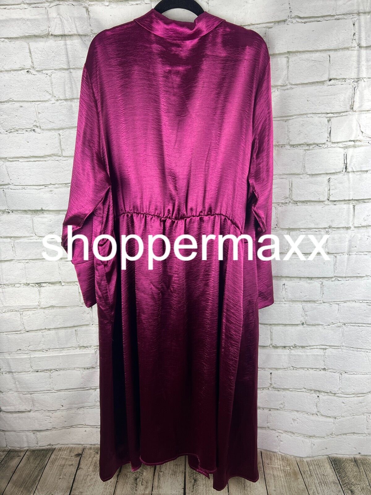 Women's Long Sleeve Satin Midi Wrap Dress - Ava & Viv, Purple, 2X