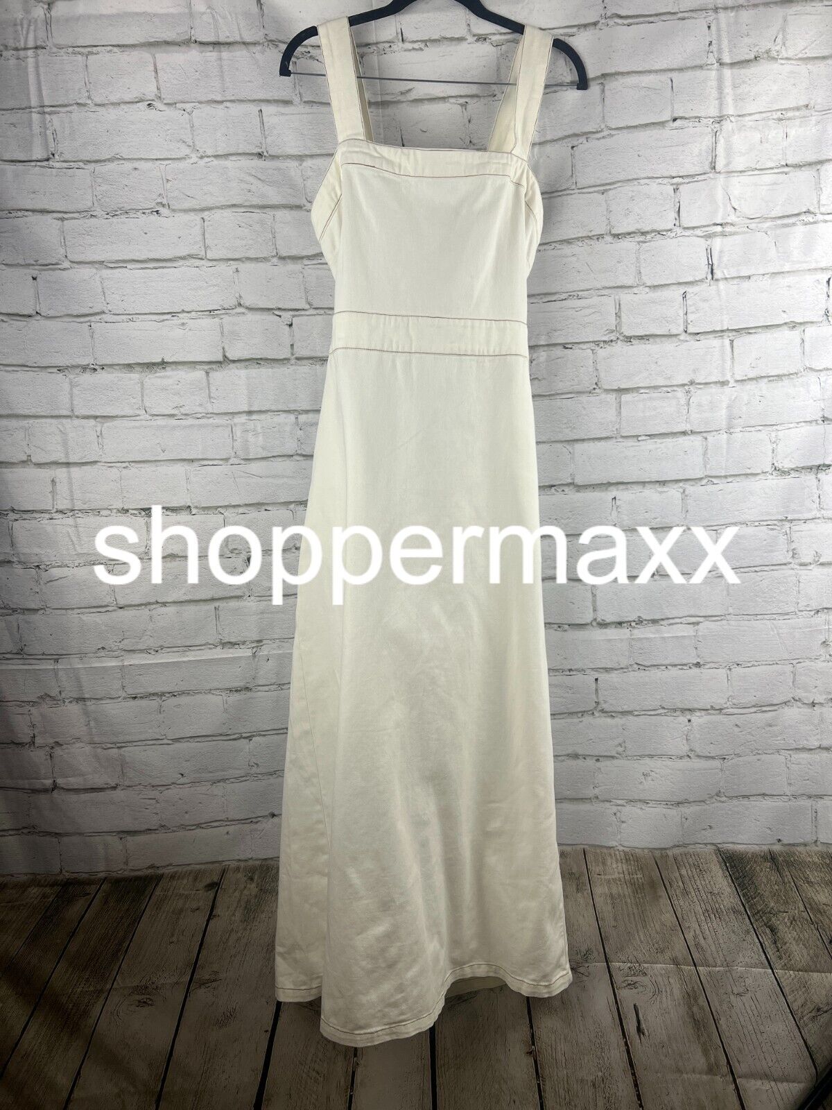Women's Sleeveless Tie-Back Ecru Denim Midi Dress - Cream, 14