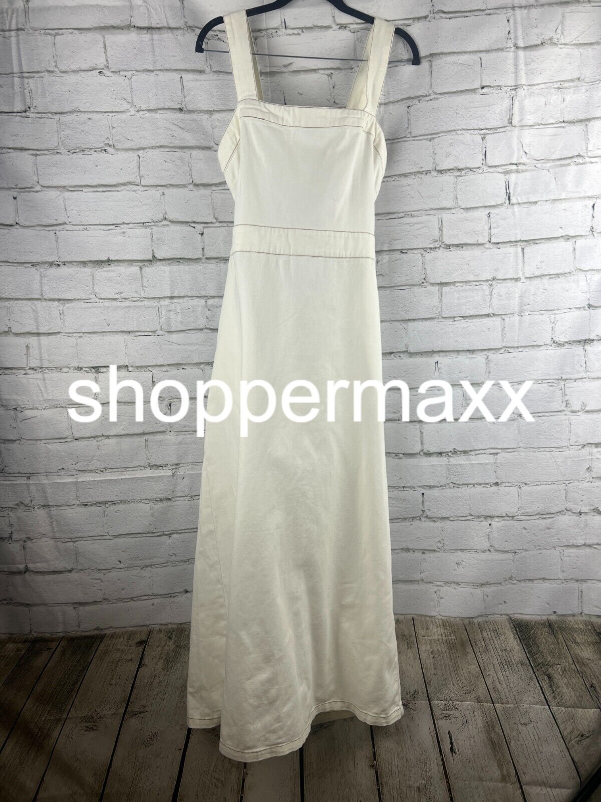 Women's Sleeveless Tie-Back Ecru Denim Midi Dress - Cream, 14