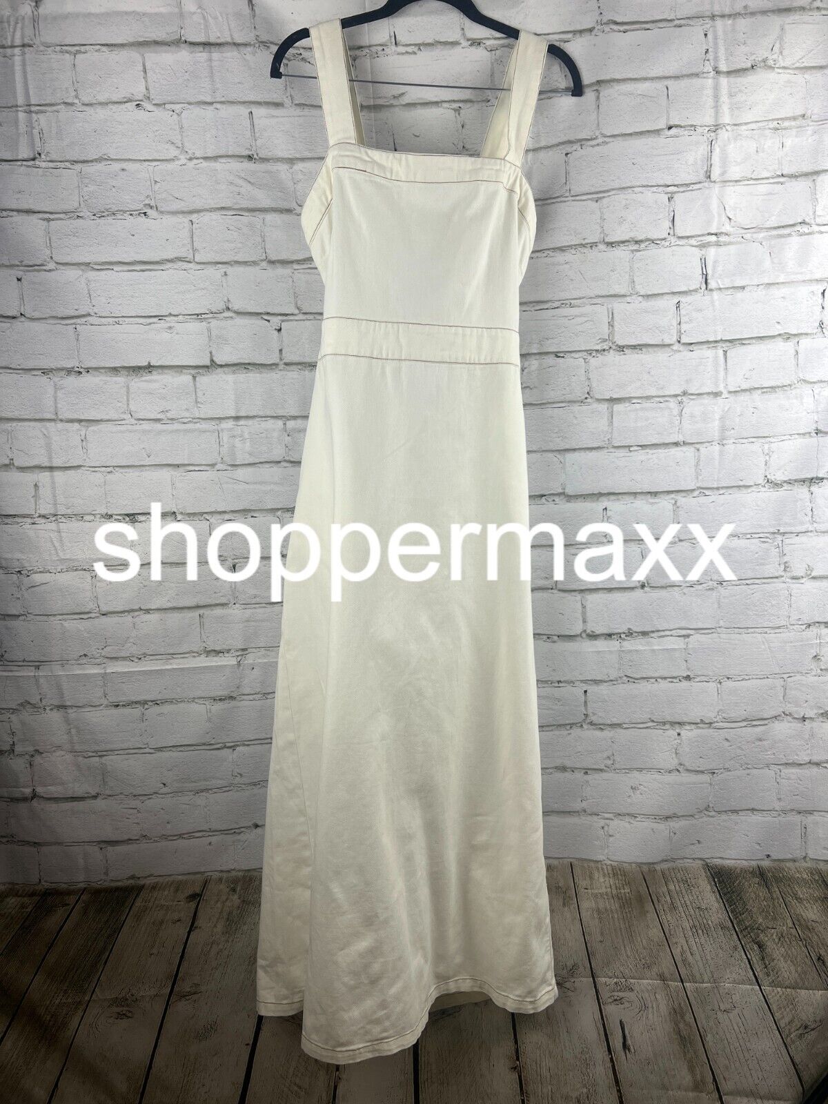 Women's Sleeveless Tie-Back Ecru Denim Midi Dress - Cream, 14