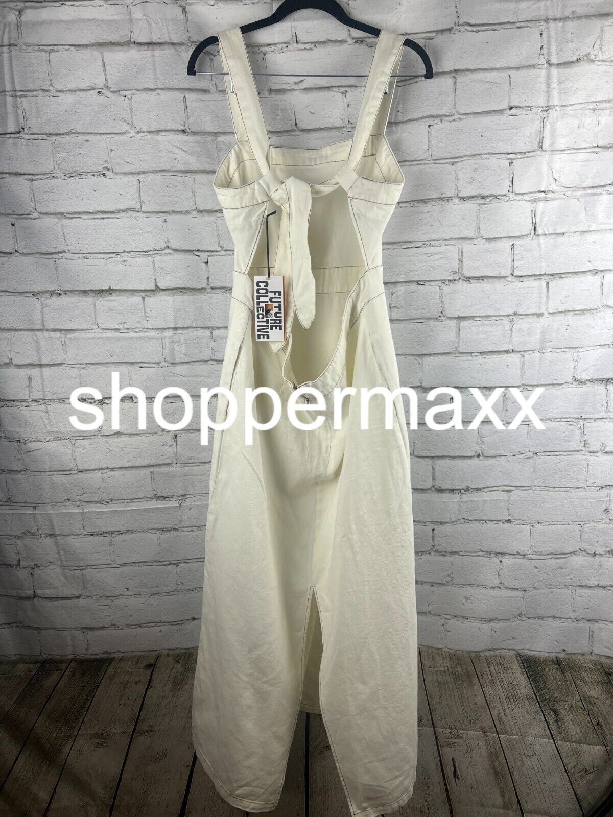 Women's Sleeveless Tie-Back Ecru Denim Midi Dress - Cream, 14