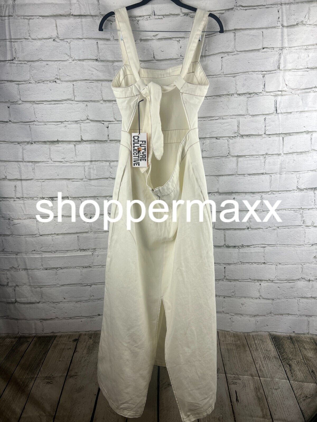 Women's Sleeveless Tie-Back Ecru Denim Midi Dress - Cream, 14