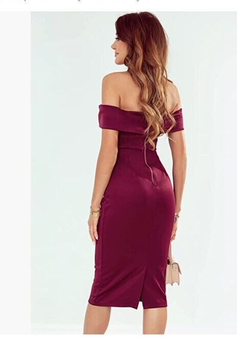 AlvaQ Women's Sexy V Neck Off The Shoulder Evening Bodycon Club Midi Dress L