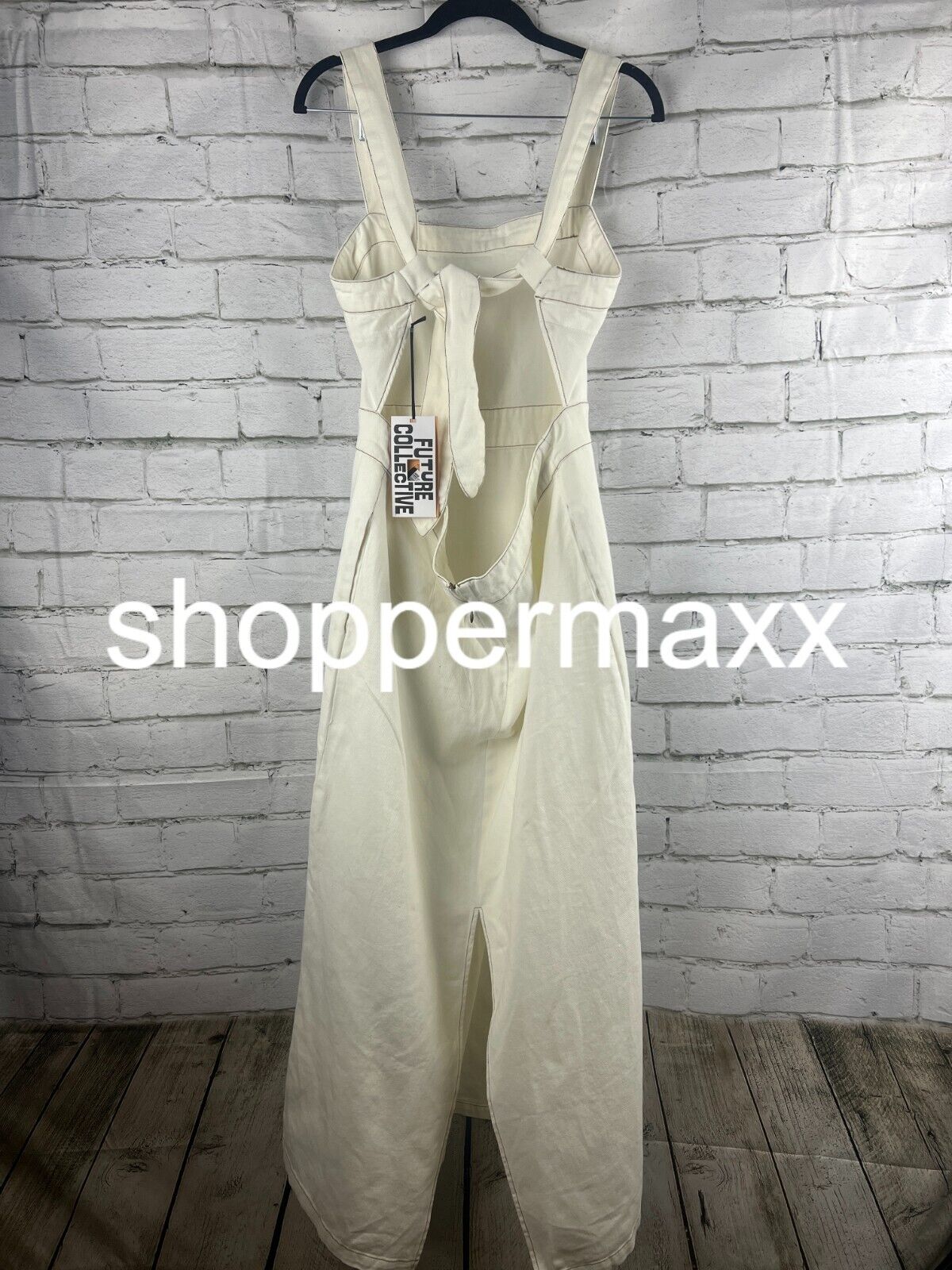 Women's Sleeveless Tie-Back Ecru Denim Midi Dress - Cream, 14