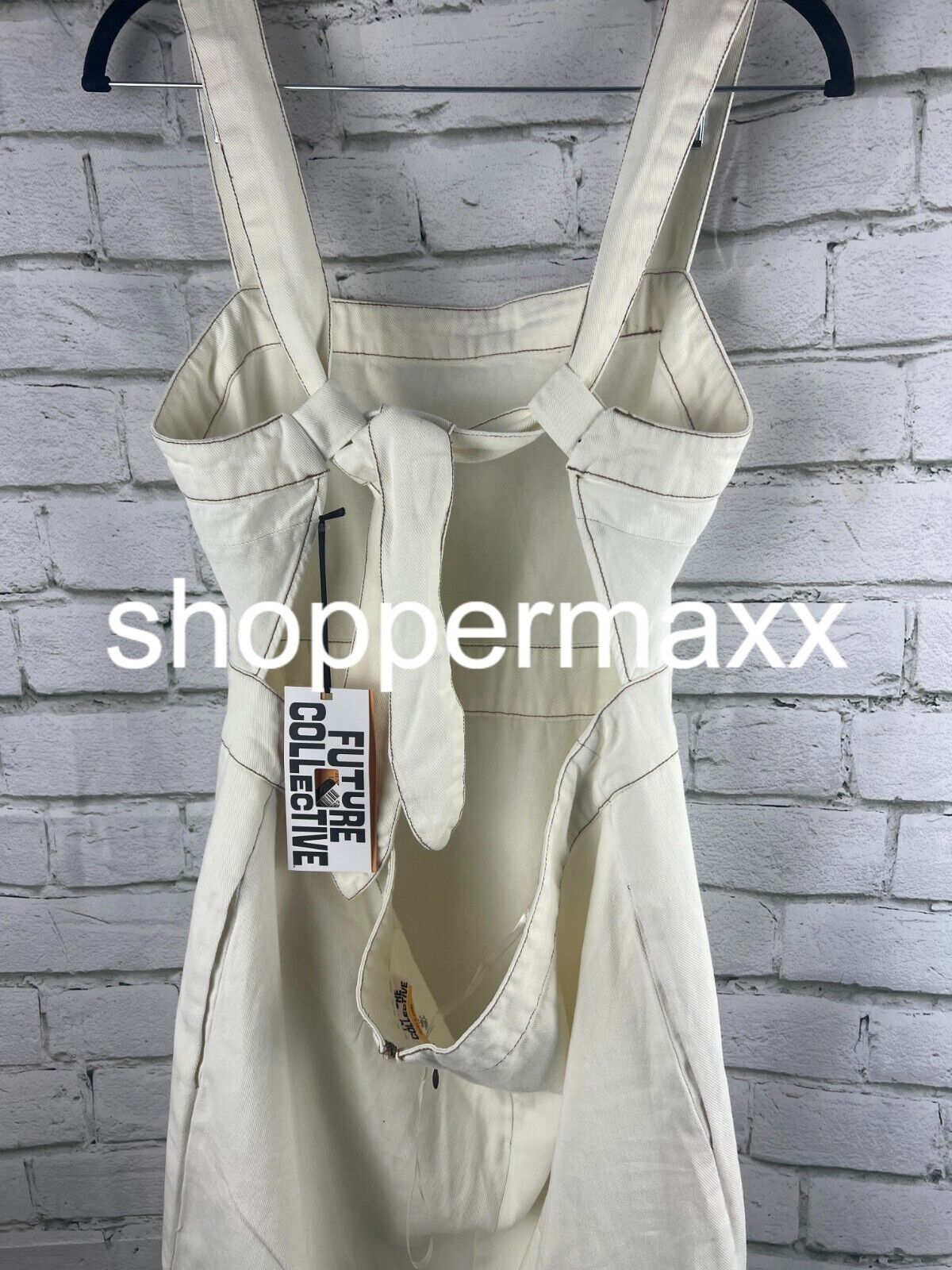 Women's Sleeveless Tie-Back Ecru Denim Midi Dress - Cream, 14