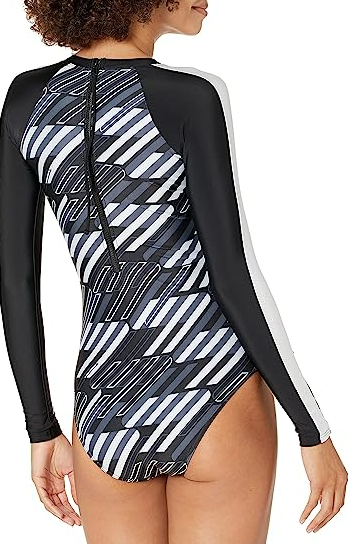 Superdry Women's Standard One Piece Training Sport Surf Swimsuit Black AOP US6