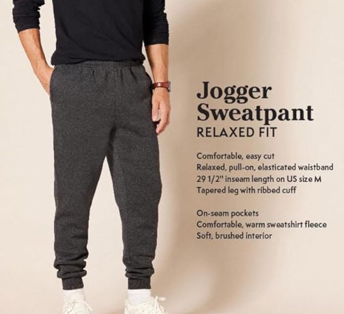 Essentials Men's Fleece Jogger Pant, Black, Large RELAXED FIT Men's Jogger Pant