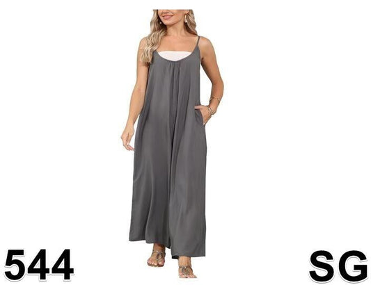 wexcen Jumpsuits for Women Wide Leg Spaghetti Strap Sleeveless, Small, Dark Grey