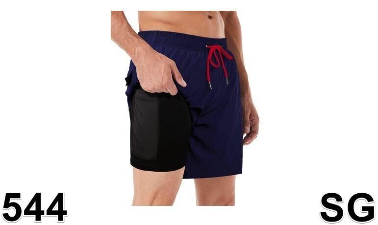 BOCACUE Mens Swimming Trunks with Compression Liner 2 in 1 Quick Dry Beach Short