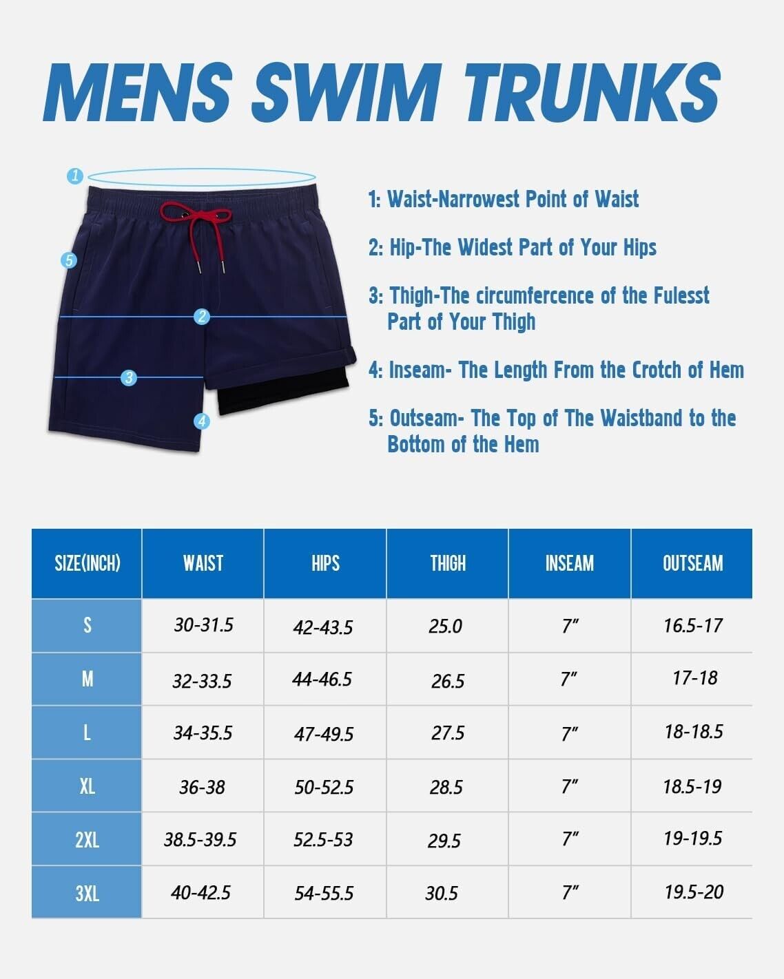 BOCACUE Mens Swimming Trunks with Compression Liner 2 in 1 Quick Dry Beach Short