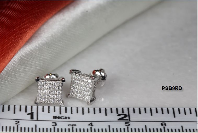 7MMX7MM STUD EARRINGS RHODIUM PLATED STERLING SILVER 925 25 CLEAR CZS EACH