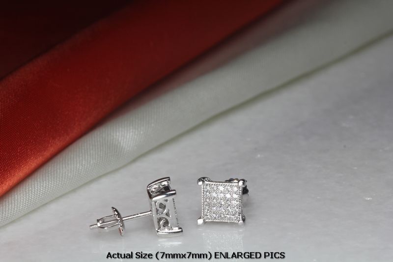 7MMX7MM STUD EARRINGS RHODIUM PLATED STERLING SILVER 925 25 CLEAR CZS EACH