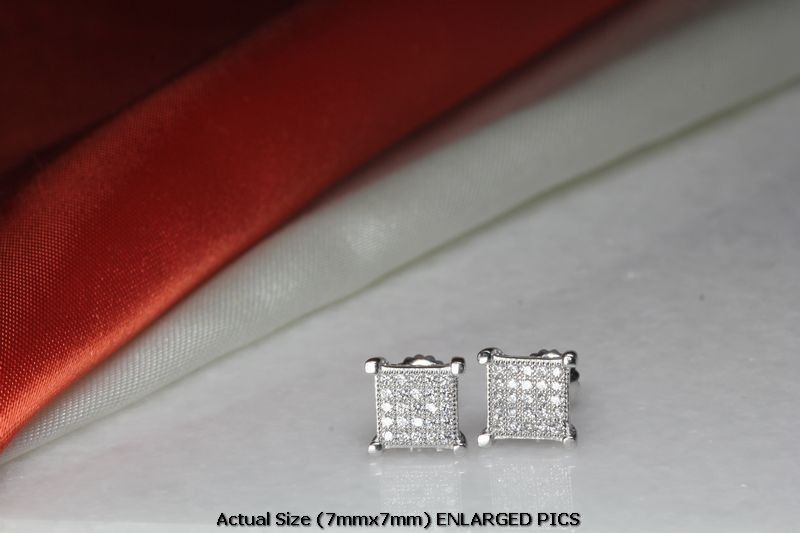 7MMX7MM STUD EARRINGS RHODIUM PLATED STERLING SILVER 925 25 CLEAR CZS EACH