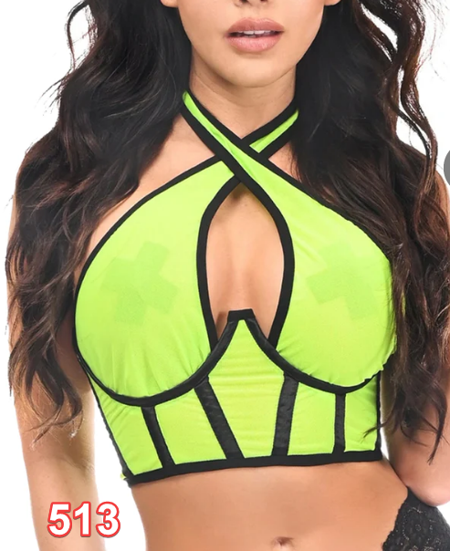 Daisy corsets Womens Neon Mesh Underwire Cincher W/Built in Halter Top Corset L