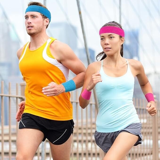 Bememo Unisex Sweatbands Set, Includes Sports Headband Wristbands Sweatband, 8cm
