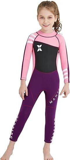 DIVE & SAIL Kids 2.5mm UV Protective Thermal Swim Suits Long Sleeve, Pink L