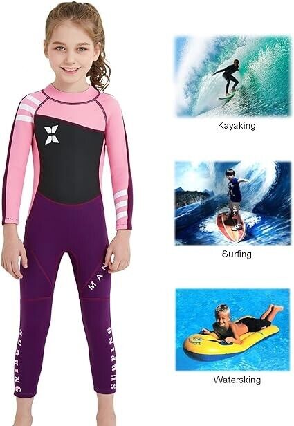 DIVE & SAIL Kids 2.5mm UV Protective Thermal Swim Suits Long Sleeve, Pink L