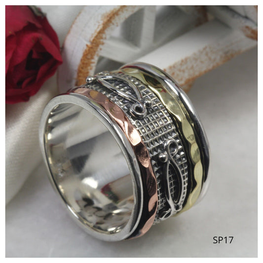 925 Sterling Silver Spinner Ring Wide Rose Gold Spinner Ring Gold Spinner Ring
