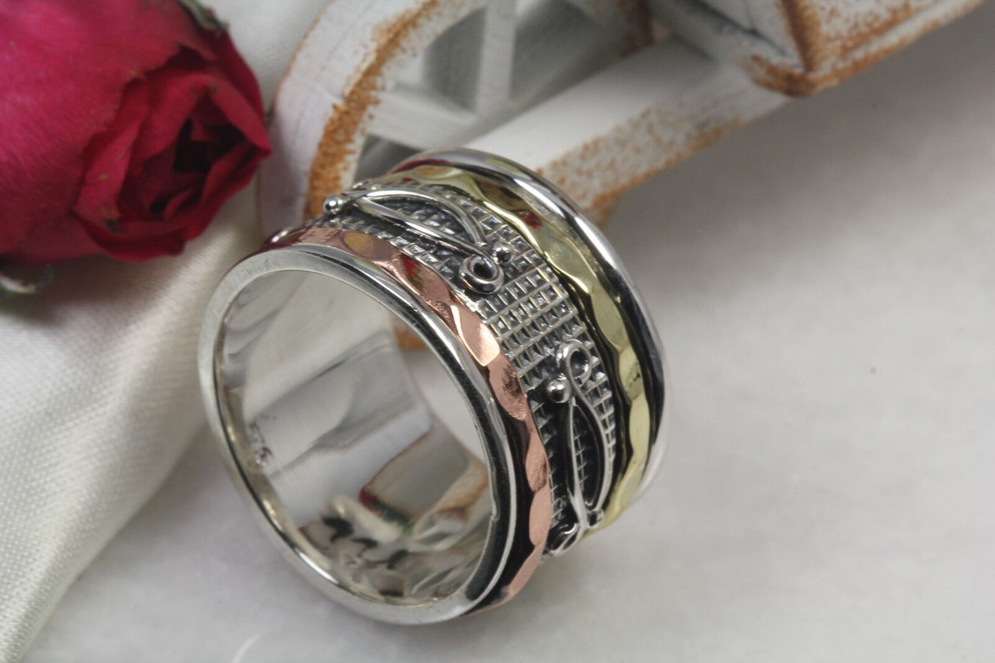 925 Sterling Silver Spinner Ring Wide Rose Gold Spinner Ring Gold Spinner Ring