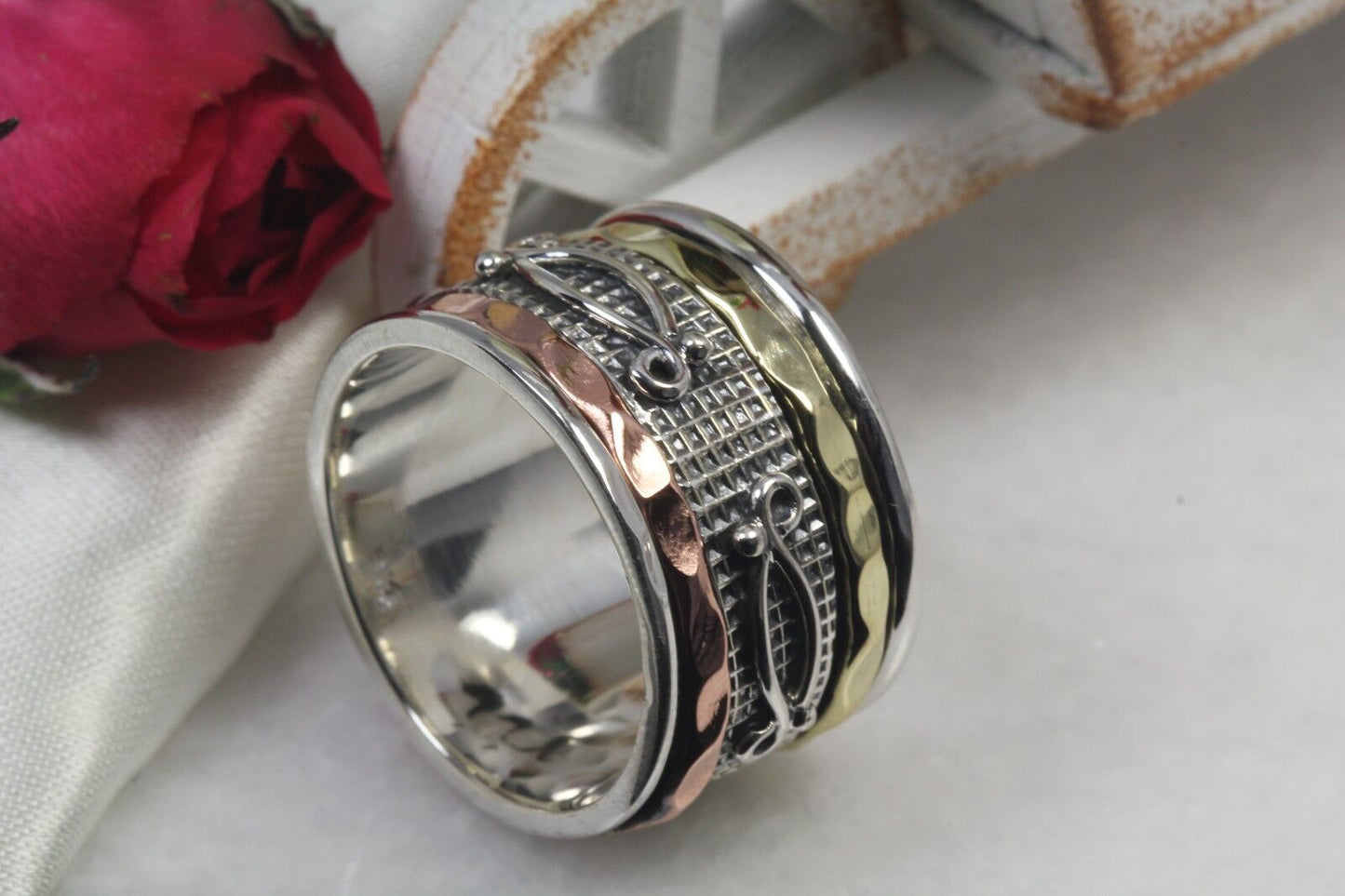 925 Sterling Silver Spinner Ring Wide Rose Gold Spinner Ring Gold Spinner Ring