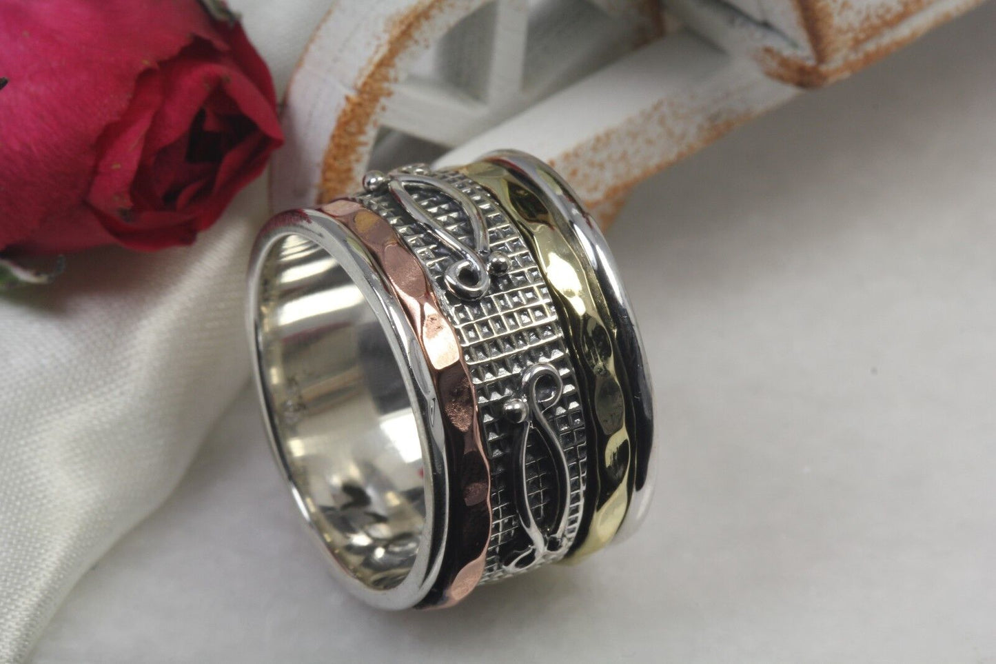 925 Sterling Silver Spinner Ring Wide Rose Gold Spinner Ring Gold Spinner Ring