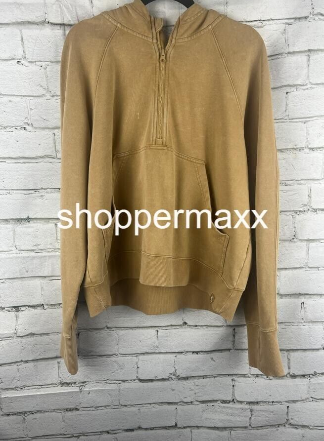 Women's 1/2 Zip Fleece Pullover Sweat - JoyLab, Beige, Size Large