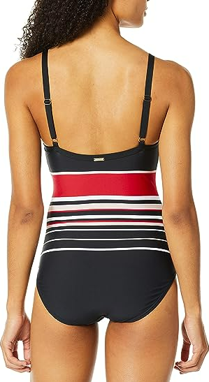 Calvin Klein Women's Standard Over The Shoulder One Piece Swimsuit, Stripe 16