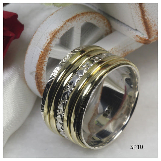 Yellow Gold Spinner Ring Hearts Solid Heavy 925 Sterling Silver Spinner Ring