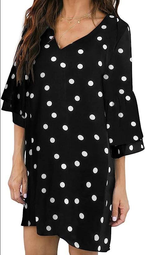 BELONGSCI Women's 2023 Summer Dress Sweet Cute V-Neck Bell Sleeve Shift Dress L