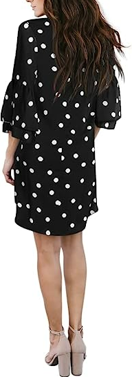 BELONGSCI Women's 2023 Summer Dress Sweet Cute V-Neck Bell Sleeve Shift Dress L