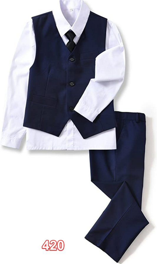 YuanLu 4 Piece Boys' Formal Suit Set with Vest Pants Dress Shirt and Tie Blue 2