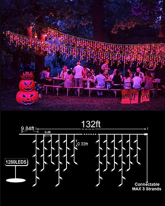 1280 LED Christmas Lights Outdoor Decorations 132ft String Light with 240 Drops